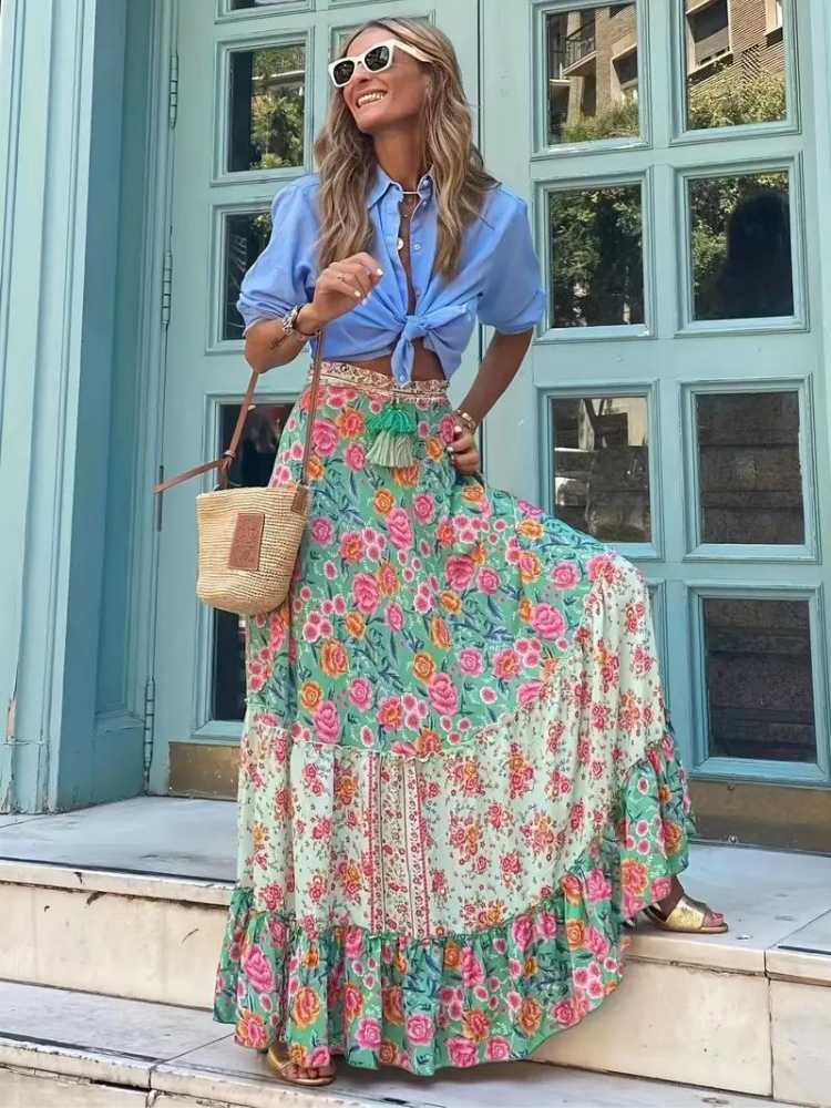 GR | Maxi skirt Colorful boho ruffled skirt