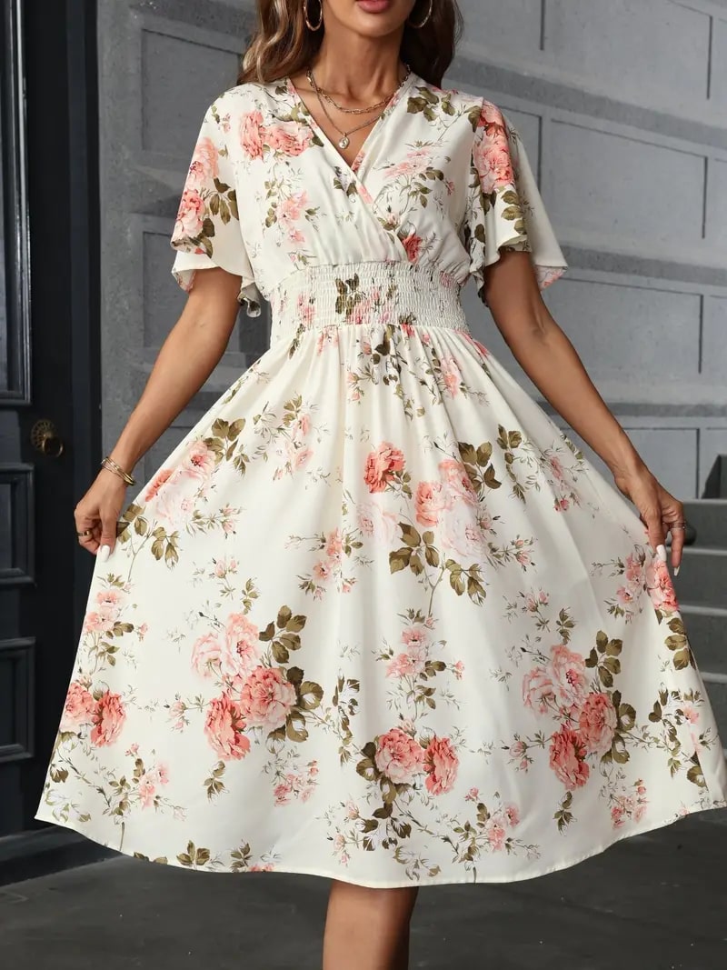 GR | Elegantes Blumen Kleid Für Frühling Und Sommer