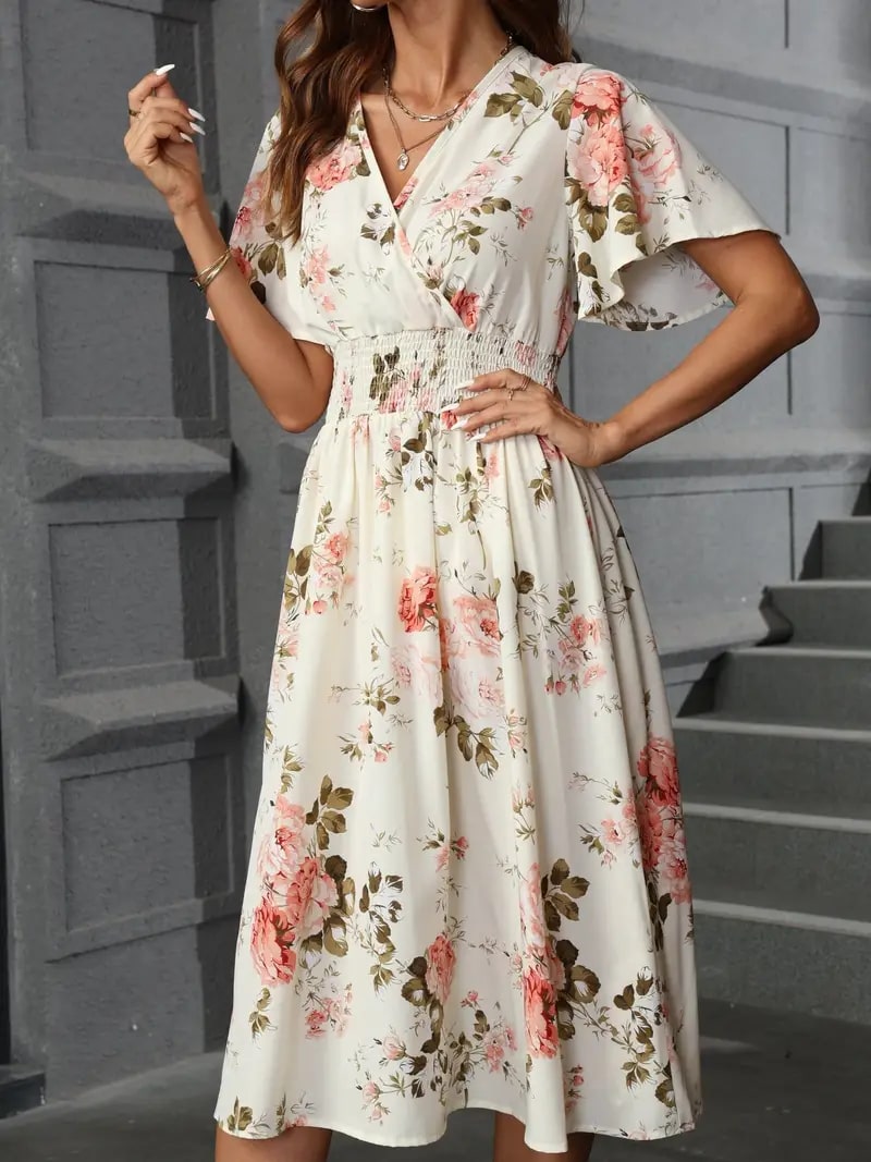 GR | Elegantes Blumen Kleid Für Frühling Und Sommer