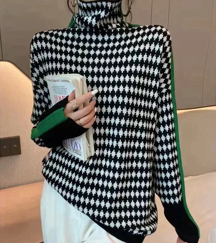 GR | Eleganter Pullover Mit Schwarz-Weißer Karierter Muster