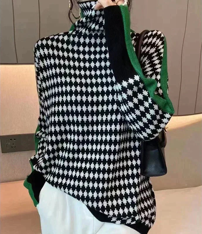 GR | Eleganter Pullover Mit Schwarz-Weißer Karierter Muster