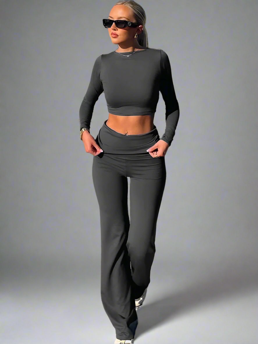 GR | Women's two-piece cotton set with wide legs and long sleeves