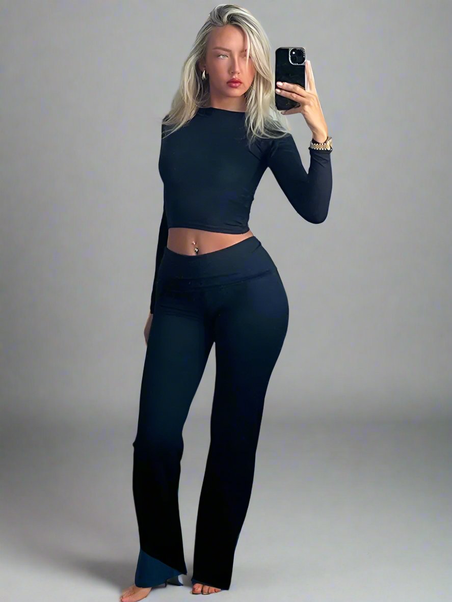 GR | Women's two-piece cotton set with wide legs and long sleeves