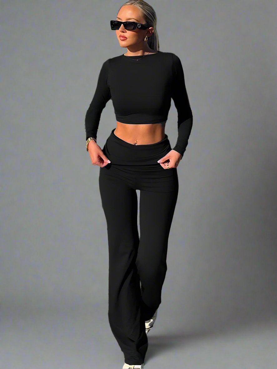 GR | Women's two-piece cotton set with wide legs and long sleeves