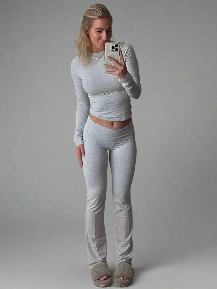 GR | Women's two-piece cotton set with wide legs and long sleeves