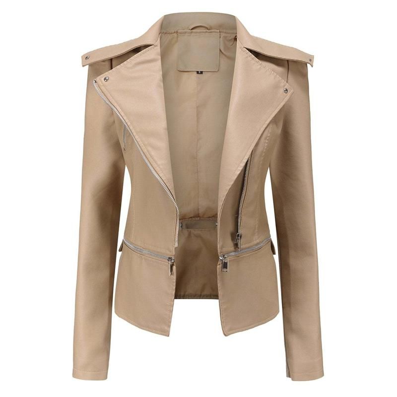GR | Gothic Soft Leather Jacket with Lapel and Breathable Zipper Design