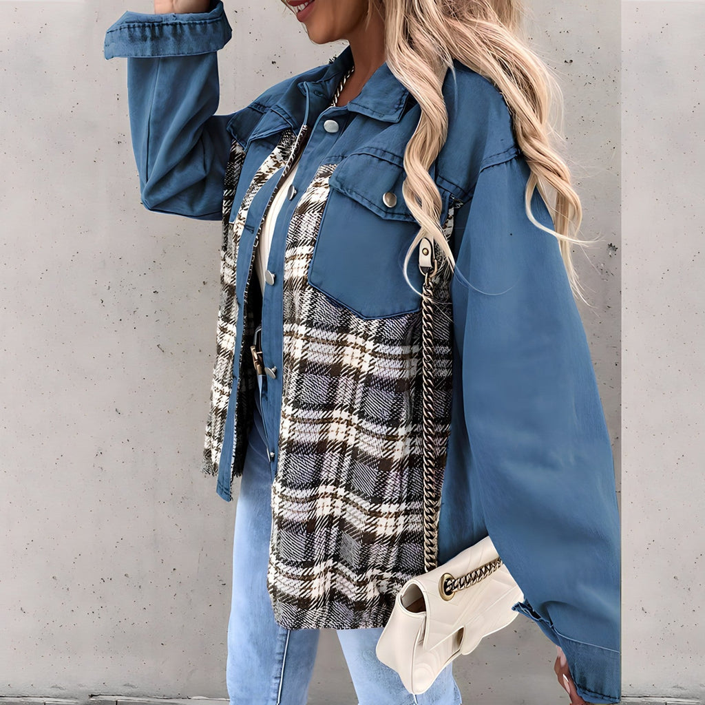 Long-sleeved checked jacket