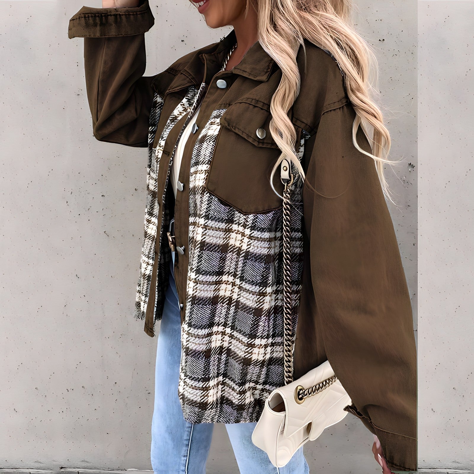Long-sleeved checked jacket