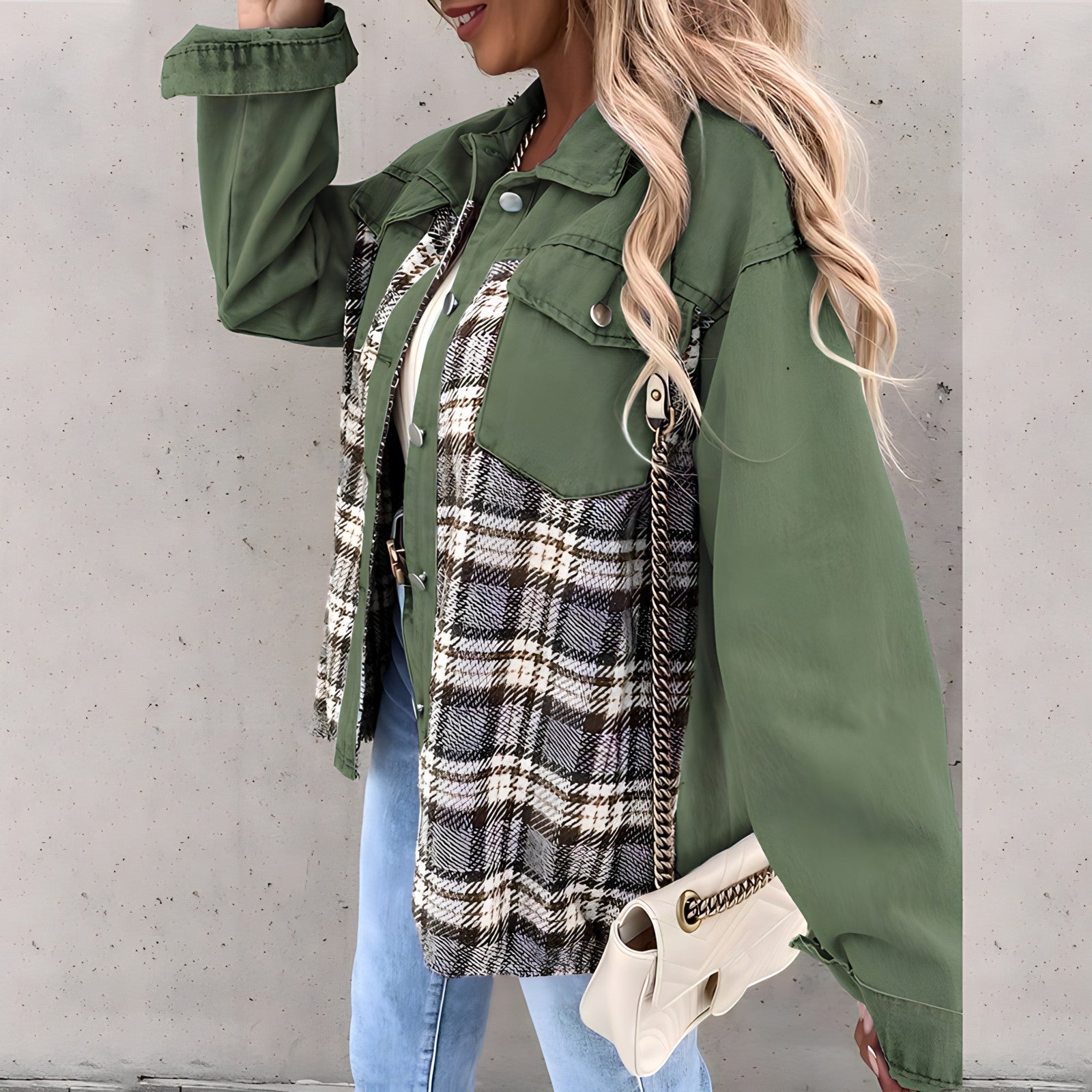 Long-sleeved checked jacket