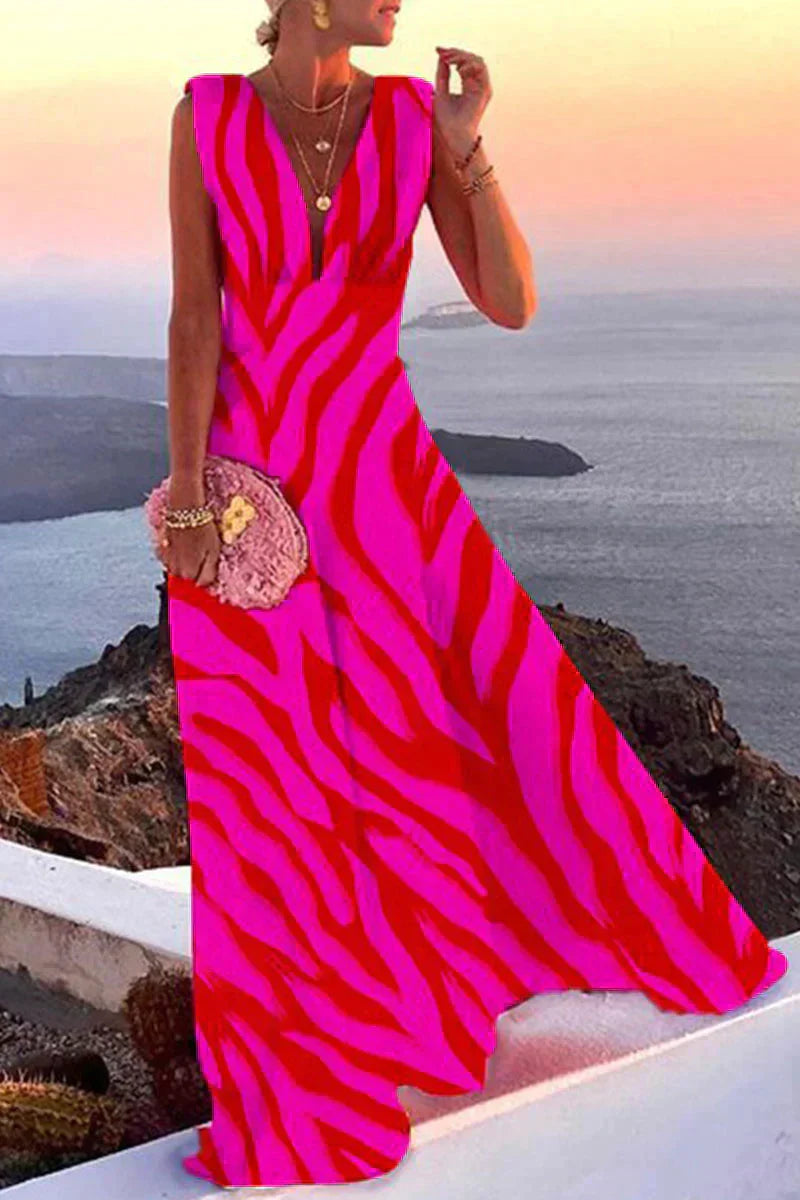 GR | Sommerliches Ärmelloses Kleid Mit Aufdruck Für Damen
