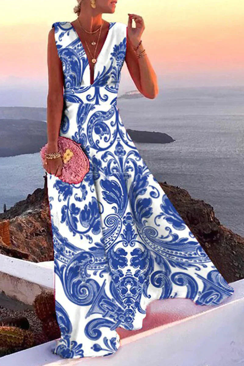 GR | Sommerliches Ärmelloses Kleid Mit Aufdruck Für Damen