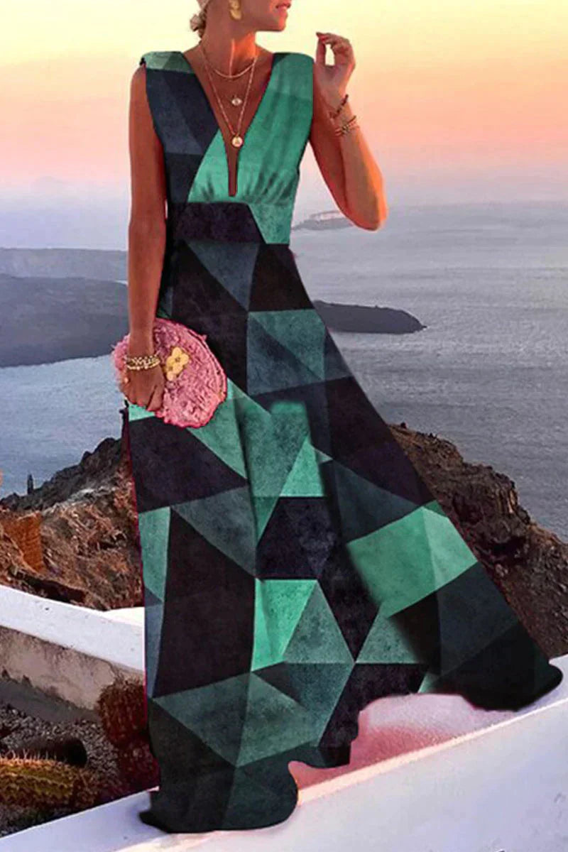 GR | Sommerliches Ärmelloses Kleid Mit Aufdruck Für Damen