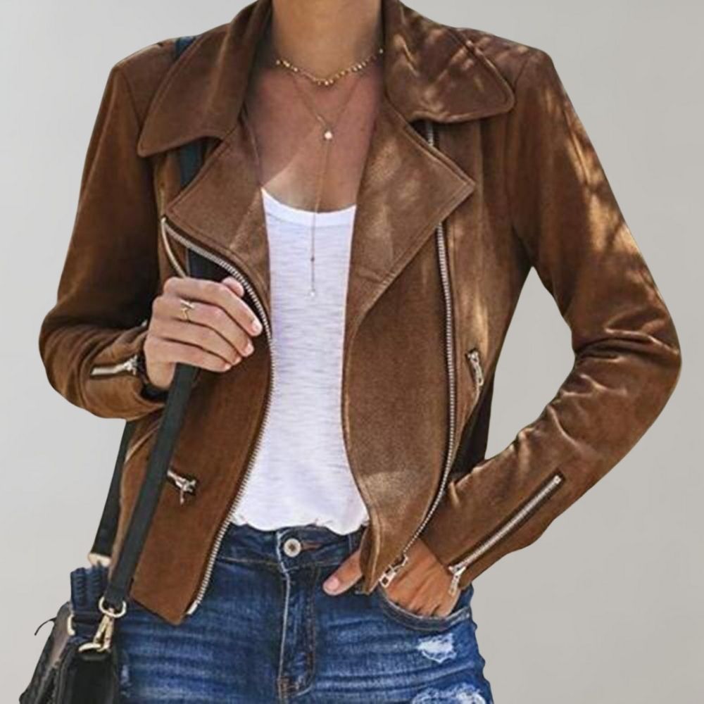 GR | Suede biker jacket with zipper for women