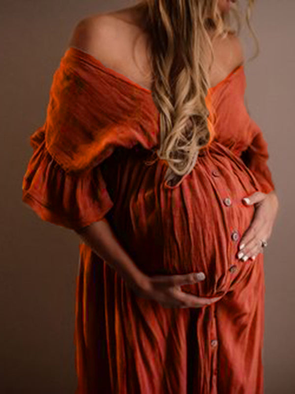GR | Pregnancy Chaps for Photoshoots, Baby Shower Dresses with Buttons, Drawstring, Backless