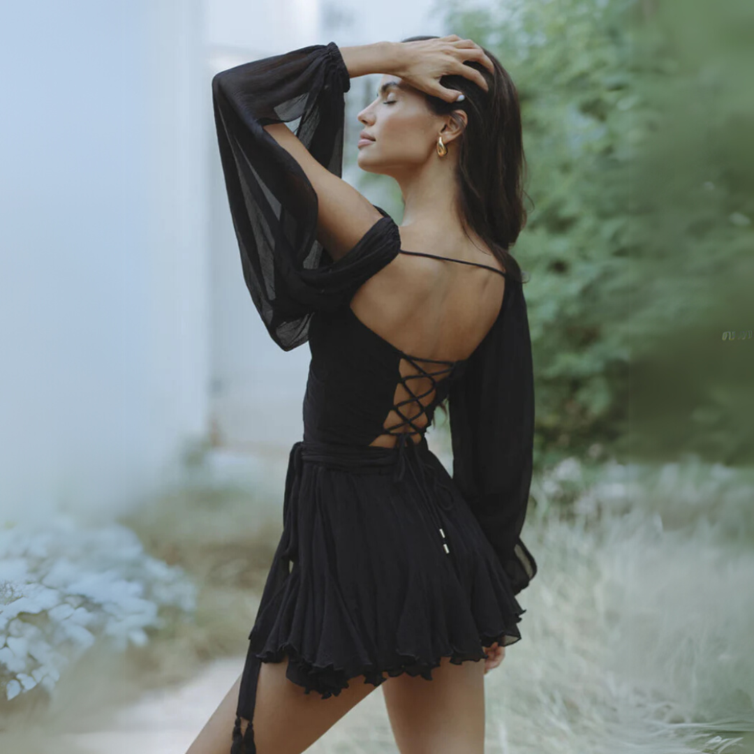 GR | Mini Kleid Chiffon Drapiert Elegante Passform Leichter Fließender Stil