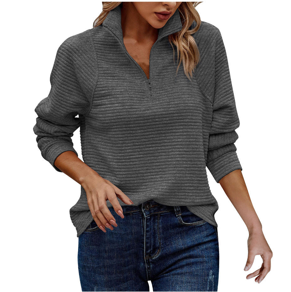 GR - Geripptes Viertel-Reißverschluss-Pullover-Sweater