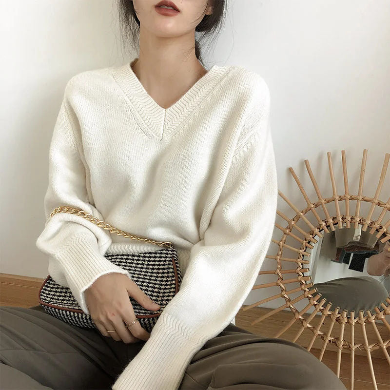 GR | Minimalismus V-ausschnitt Pullover Pullover