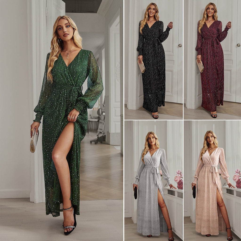 Women's wrap dress with swing hem and side slit, size