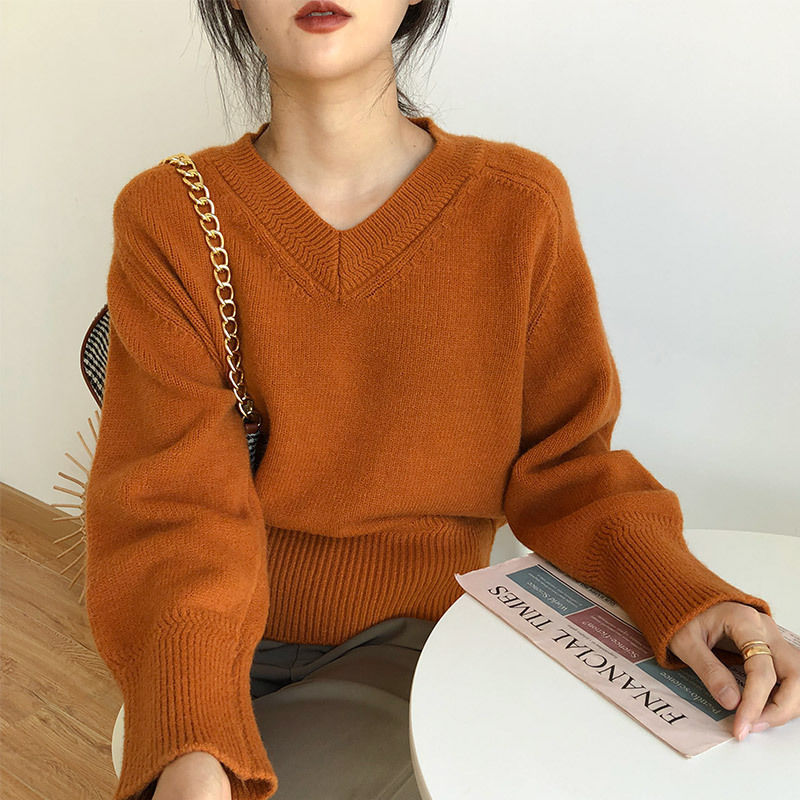 GR | Minimalismus V-ausschnitt Pullover Pullover
