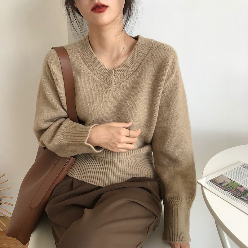 GR | Minimalismus V-ausschnitt Pullover Pullover