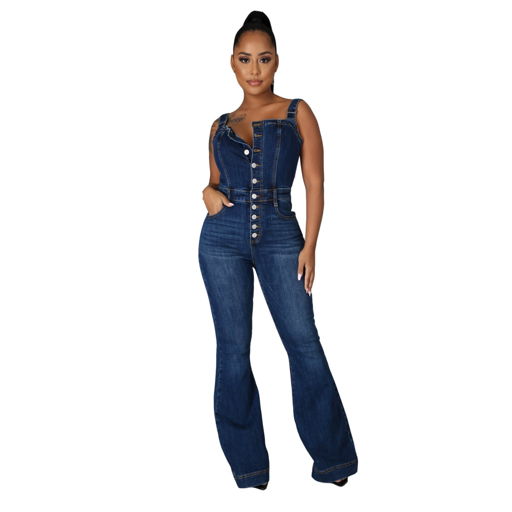 GR | Stylish Denim Flared Jumpsuit for Women