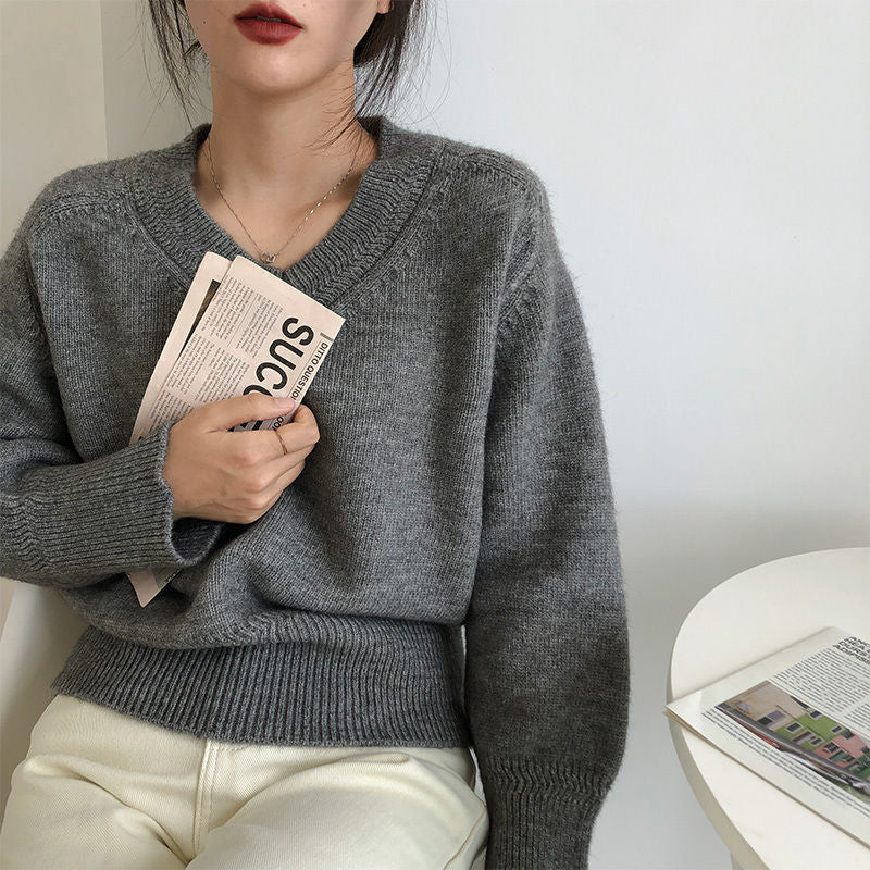 GR | Minimalismus V-ausschnitt Pullover Pullover