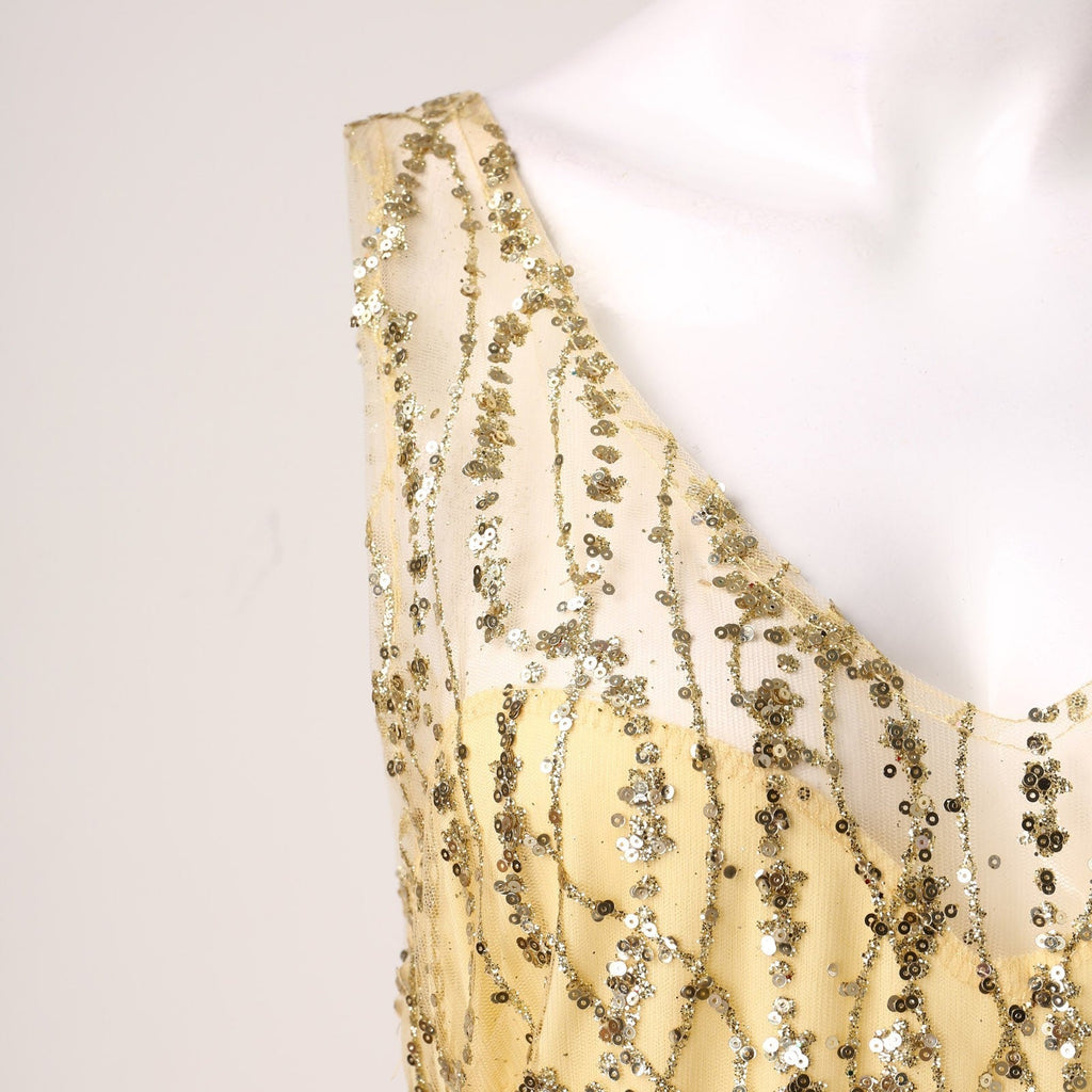 Damen Abendkleid mit funkelnden Strassapplikationen und tiefem V-Ausschnitt GR