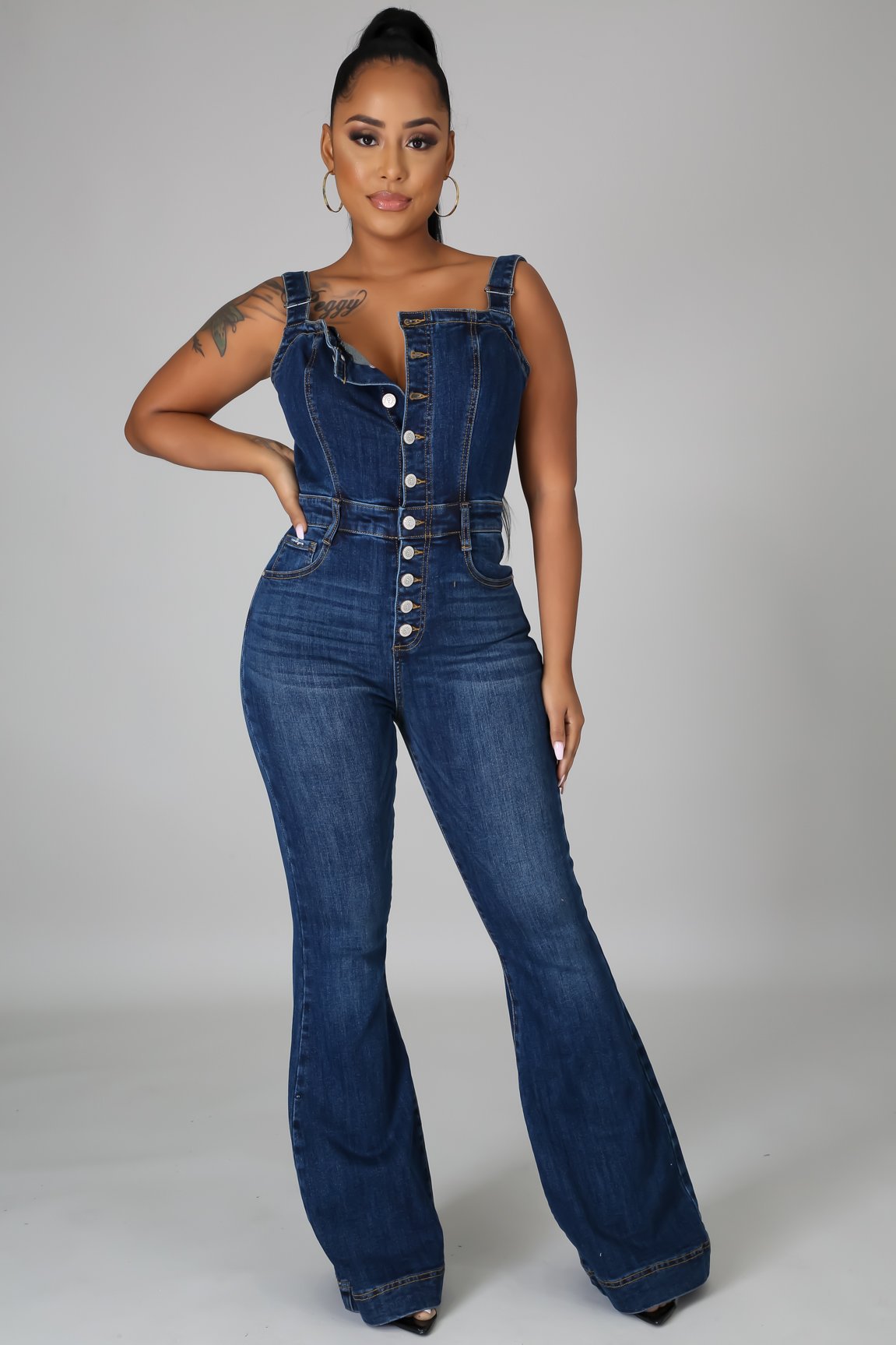 GR | Stylish Denim Flared Jumpsuit for Women