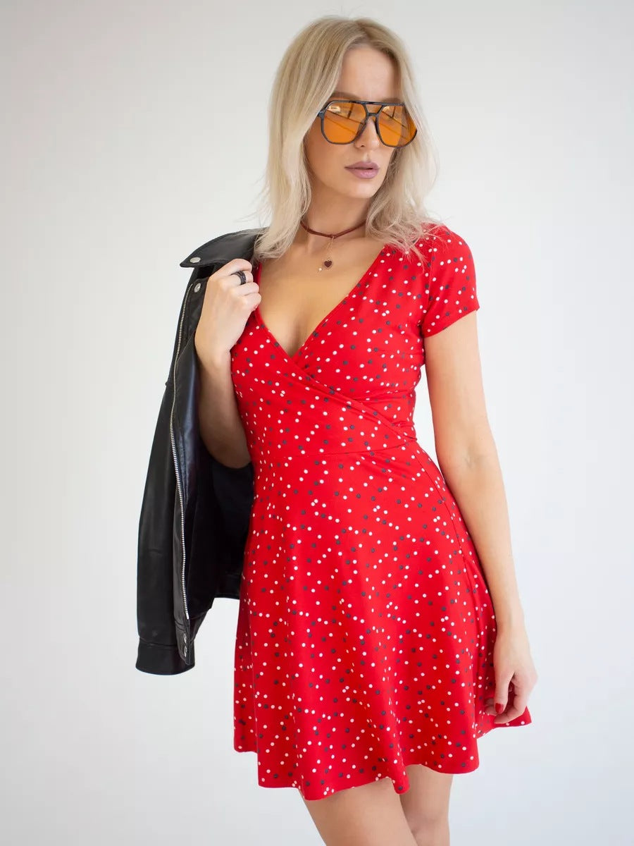 GR | Short-sleeved, high-waisted, A-line floral dress