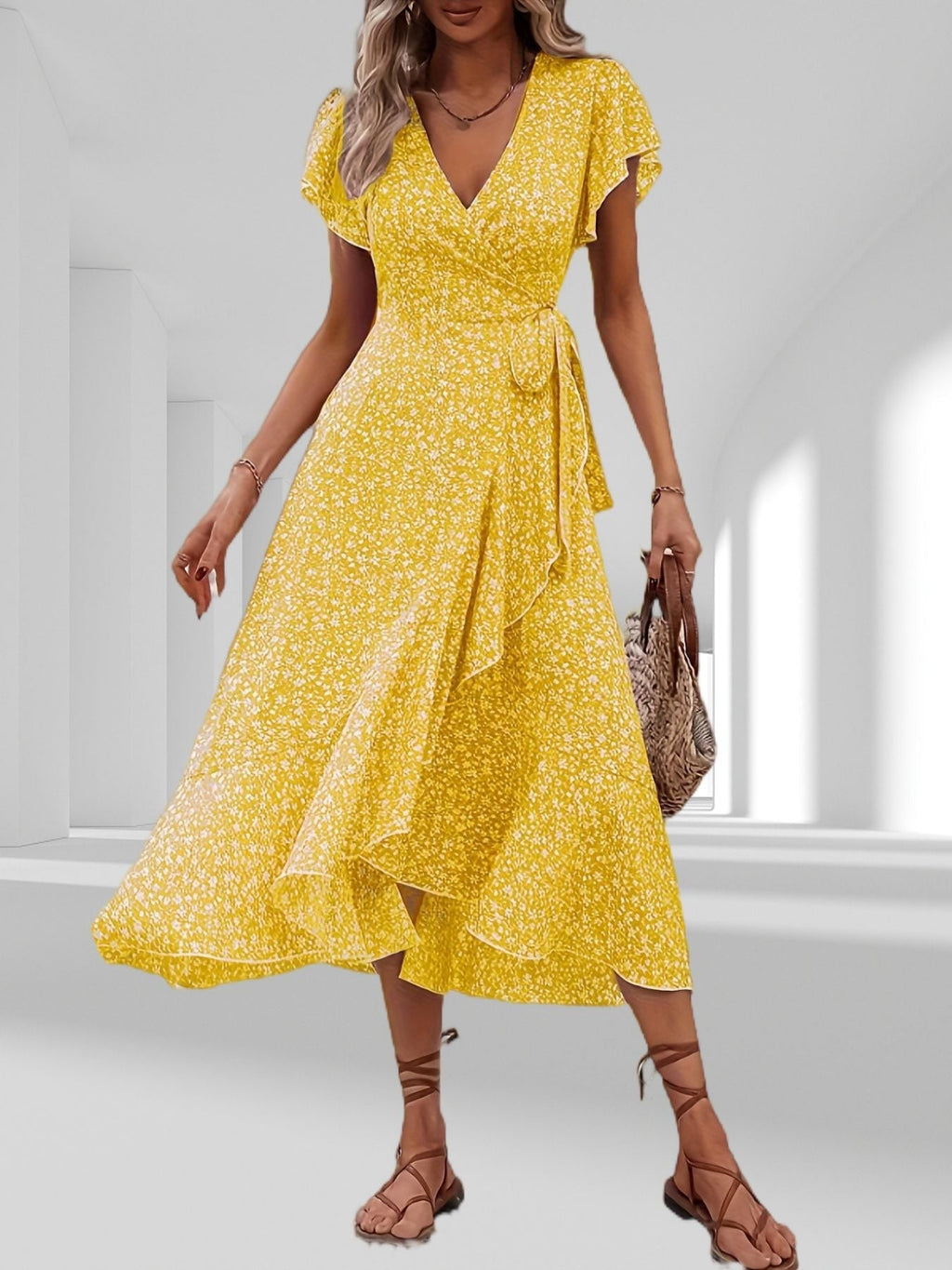 GR | Adored By You Floral Midi Kleid mit Gänseblümchen