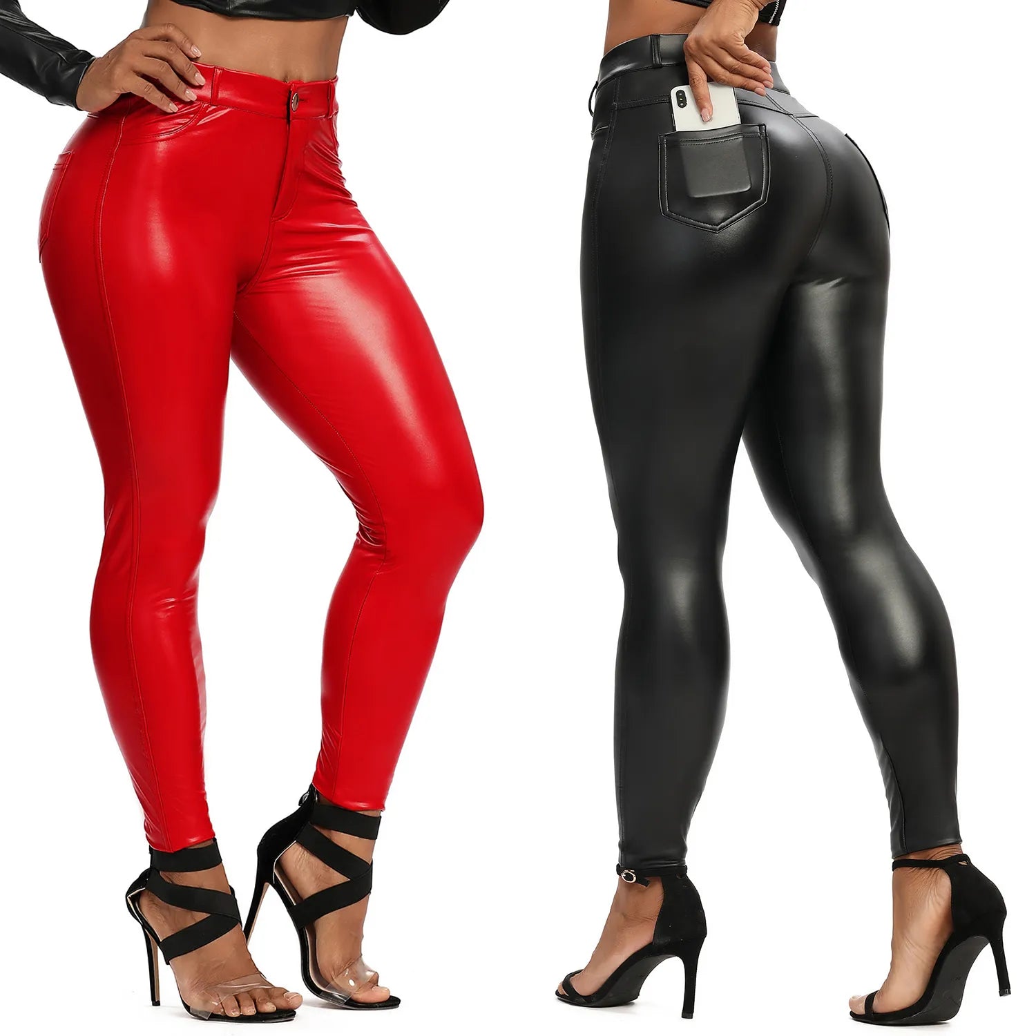 GR | Leder Leggings Fitness Hosen Ohne Bauch