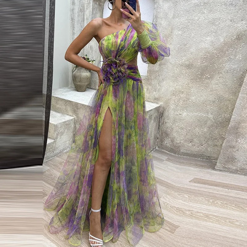 GR | Women's Off-Shoulder Party Dress with Print