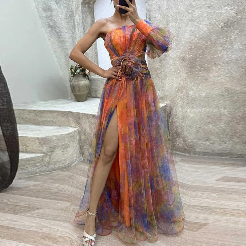 GR | Women's Off-Shoulder Party Dress with Print