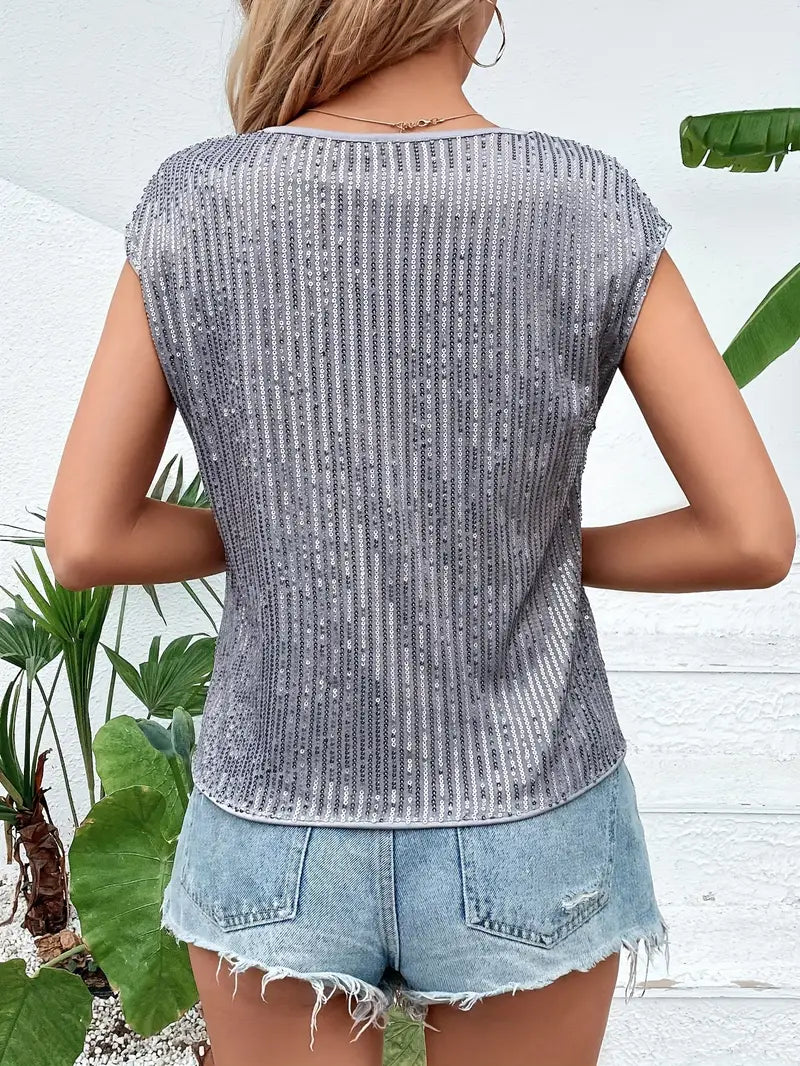 GR | Sequin Top Women's Sleeveless Glittering Blouse