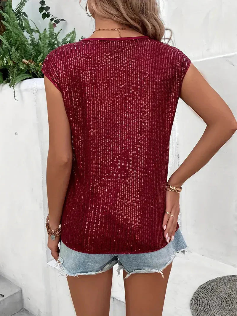 GR | Sequin Top Women's Sleeveless Glittering Blouse