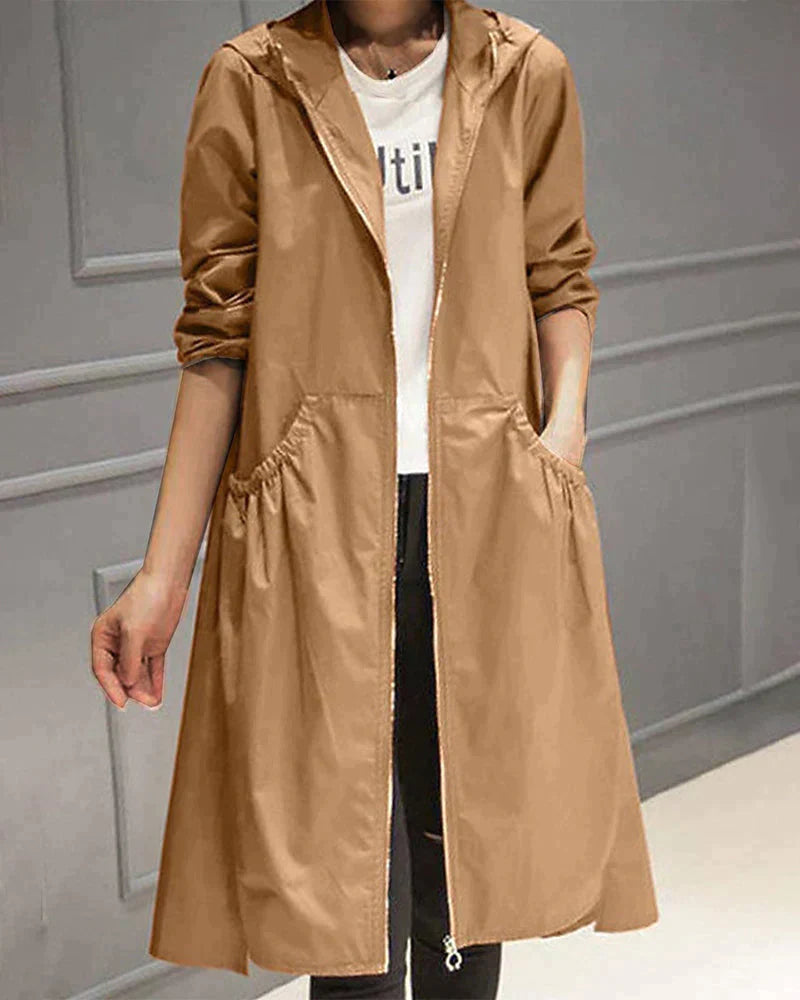GR | Elegant Long Raincoat with Hood