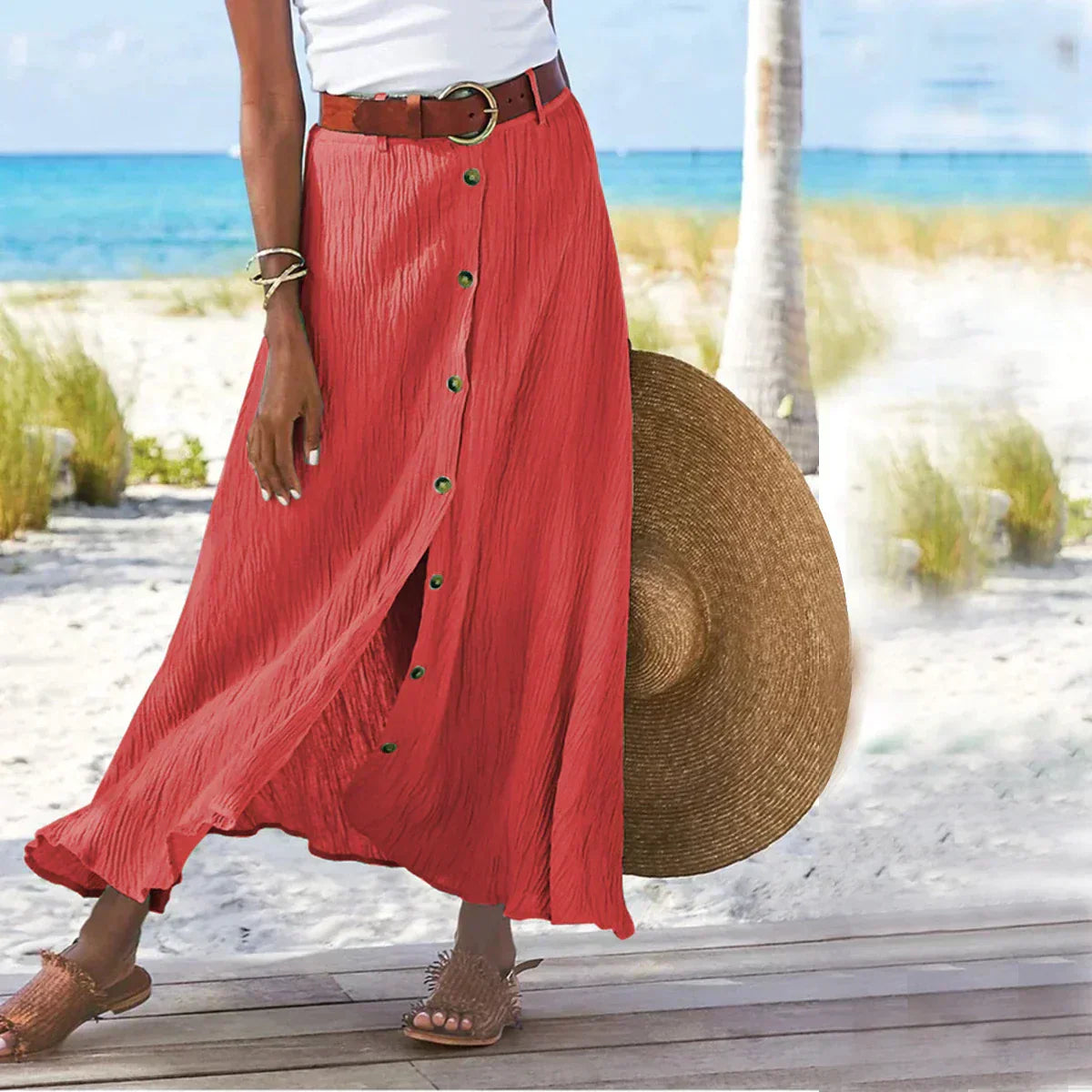 GR | Skirt Button-front Belt Long skirt Flowing skirt