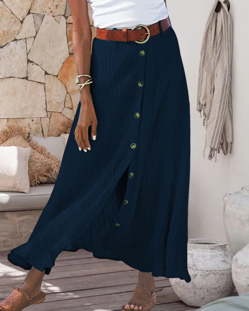 GR | Skirt Button-front Belt Long skirt Flowing skirt