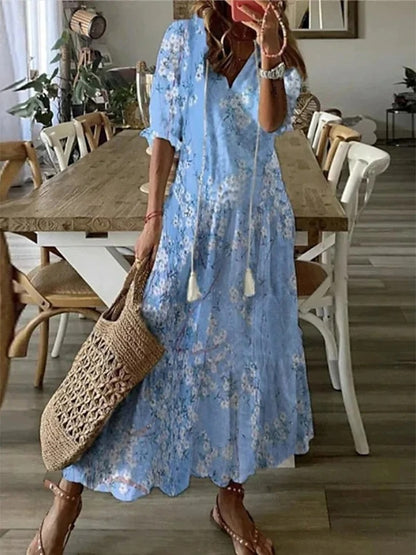 GR | Loose Long Sleeve Boho Dress Sundress