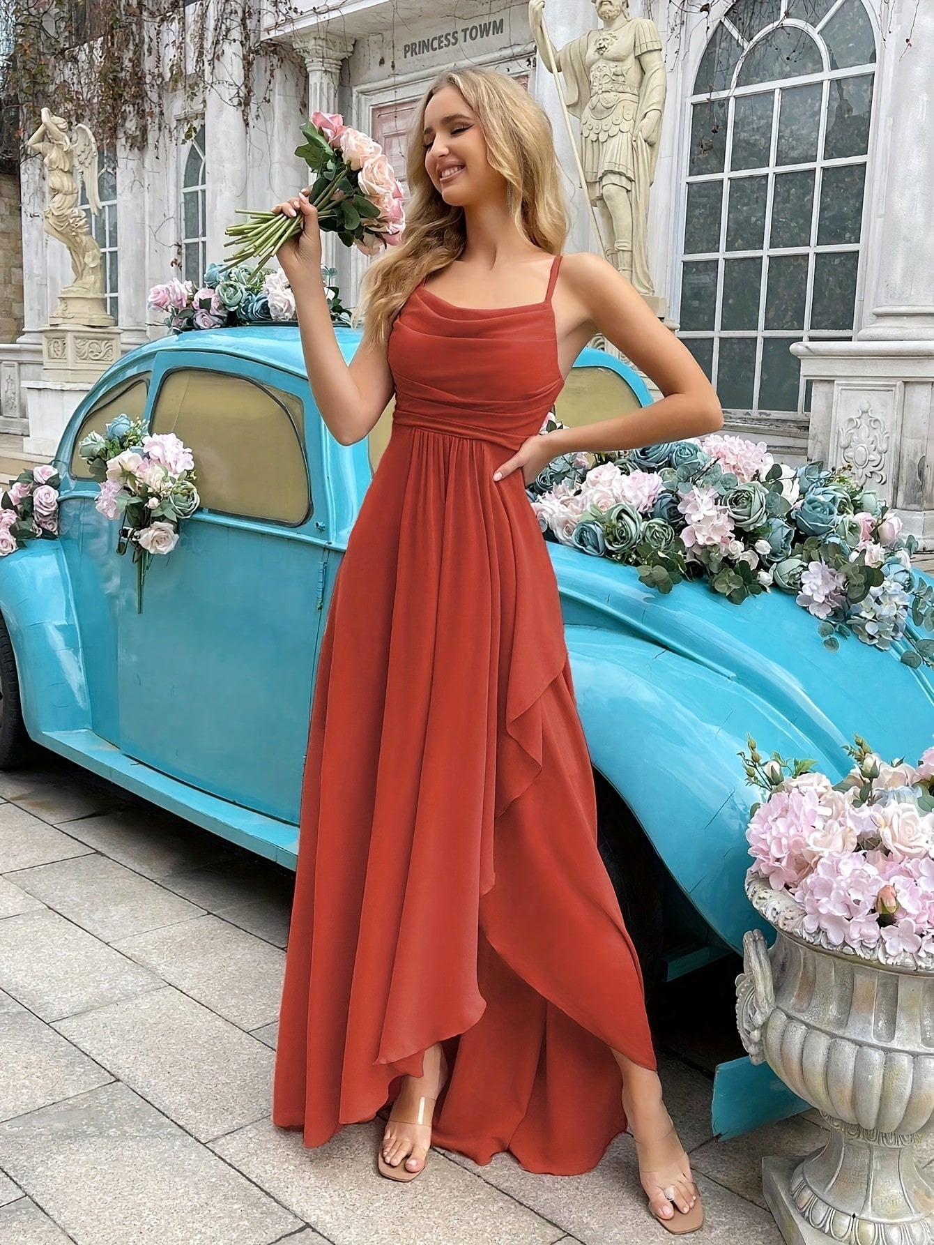 GR | Elegant long evening dress with asymmetrical skirt