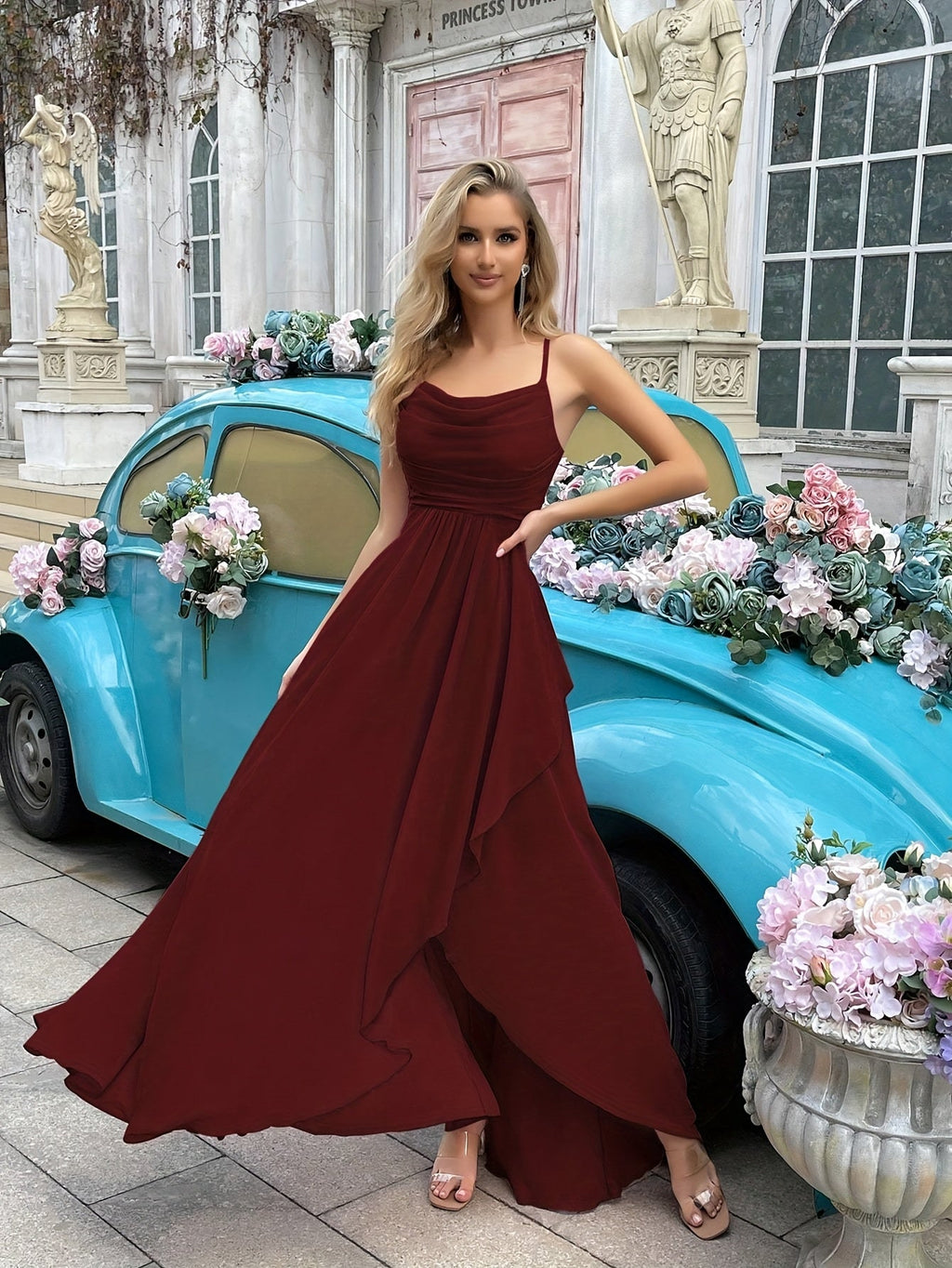 GR | Elegantes Lange Abendkleid Mit Asymmetrischem Rock