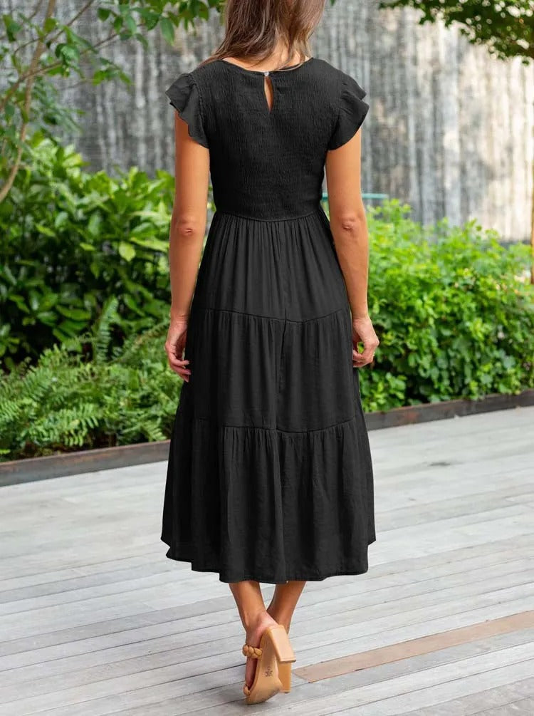 GR | gerafft mit Schmetterlingsärmeln A Linie Sommerkleid