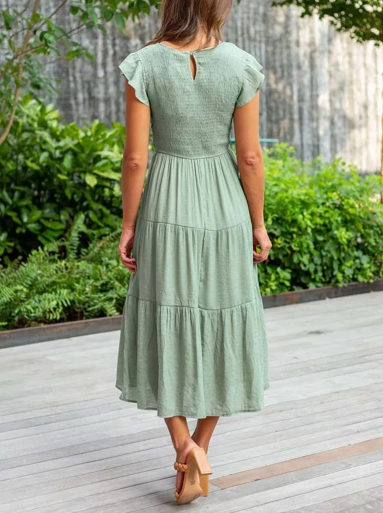 GR | gerafft mit Schmetterlingsärmeln A Linie Sommerkleid