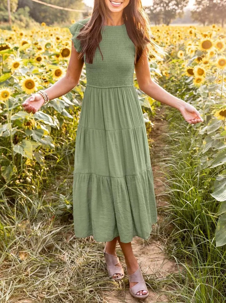 GR | gerafft mit Schmetterlingsärmeln A Linie Sommerkleid