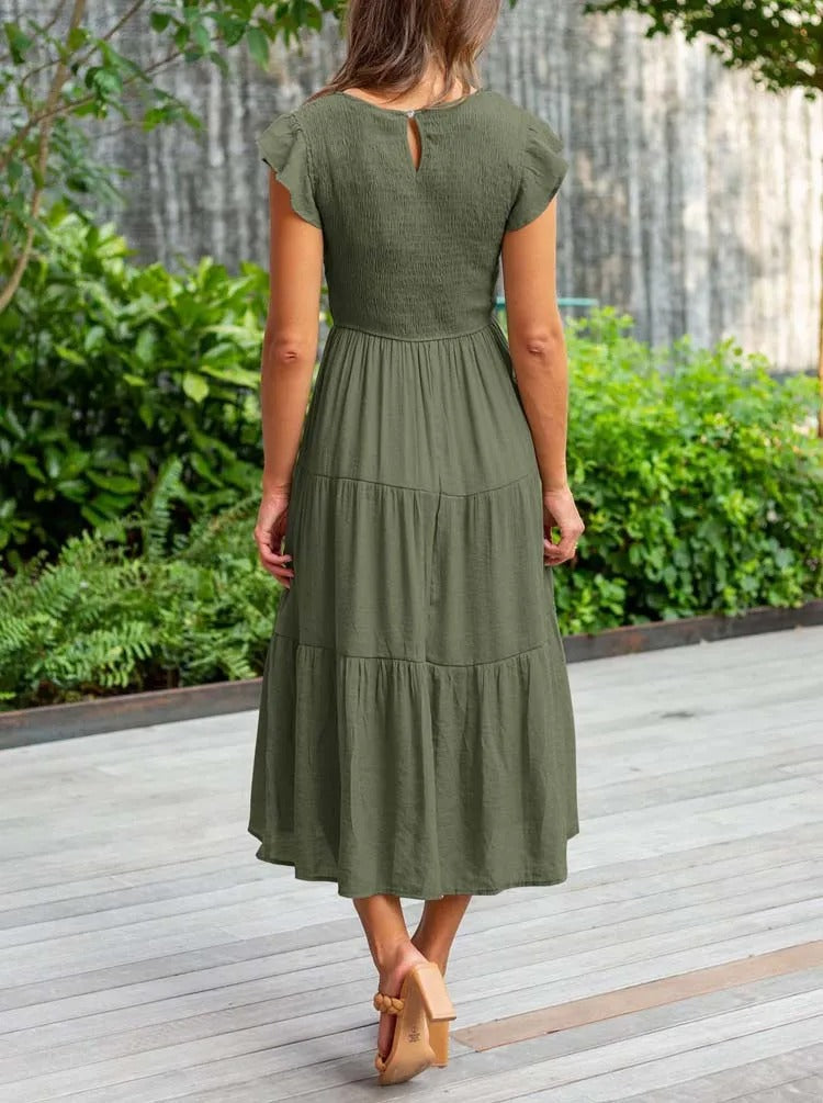 GR | gerafft mit Schmetterlingsärmeln A Linie Sommerkleid