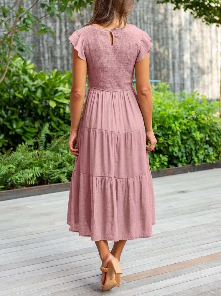 GR | gerafft mit Schmetterlingsärmeln A Linie Sommerkleid