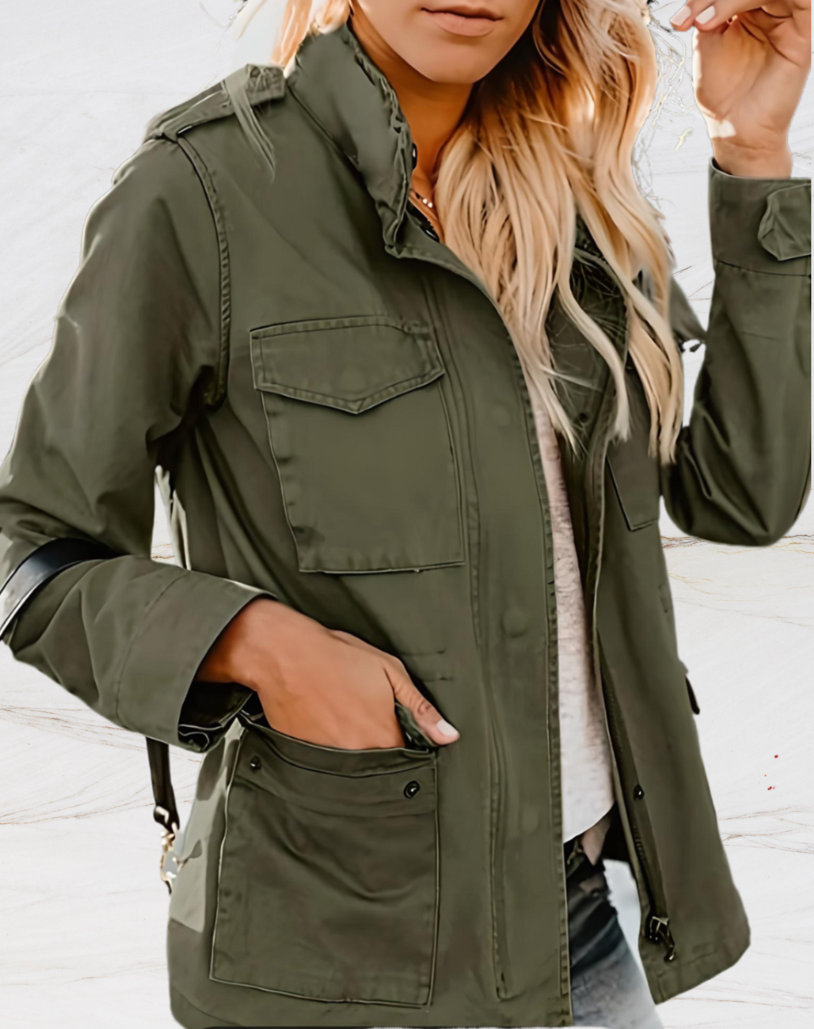 GR | Cotton jacket with button placket and classic collar for women