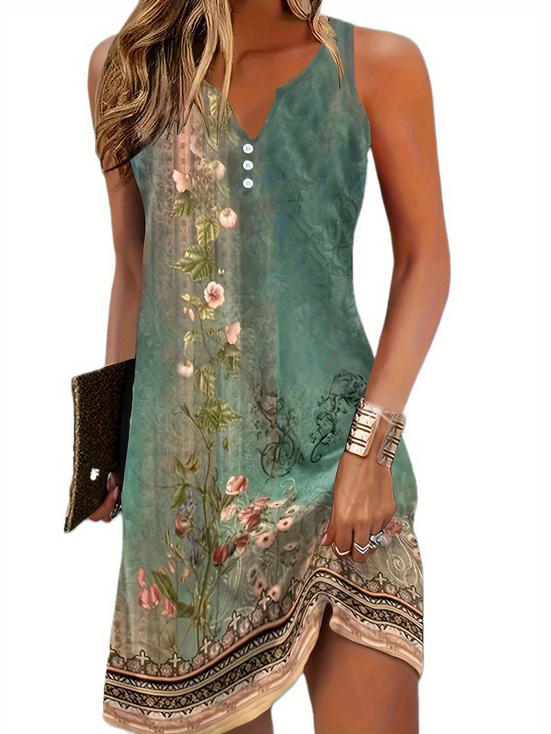 GR | Ärmellos Lockere Passform Boho Kleid Sommerkleid