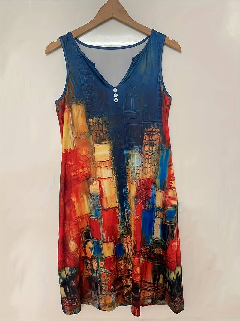 GR | Ärmellos Lockere Passform Boho Kleid Sommerkleid