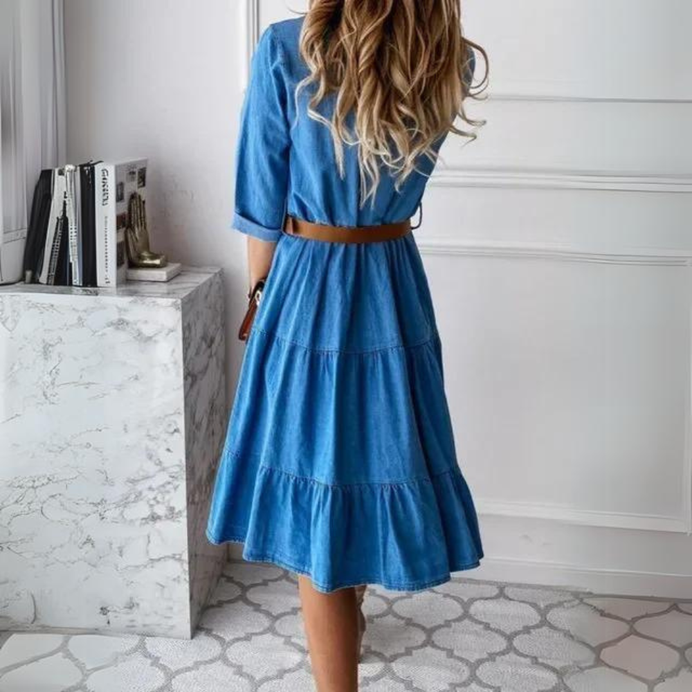 GR | Elegant denim dress with belt